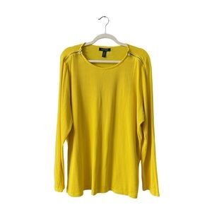 Lauren Ralph Lauren Ribbed Long Sleeve Blouse Top Plus Size 3X Yellow-Green Work